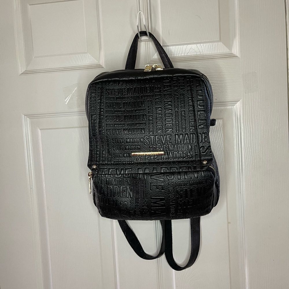 Steve Madden Black synthetic embossed small backpack gold tone hardwares. - Picture 6 of 16